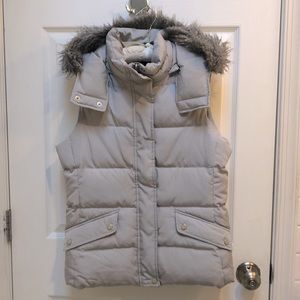 Talbots Duck-down puffer vest faux fur-trimmed removable hood